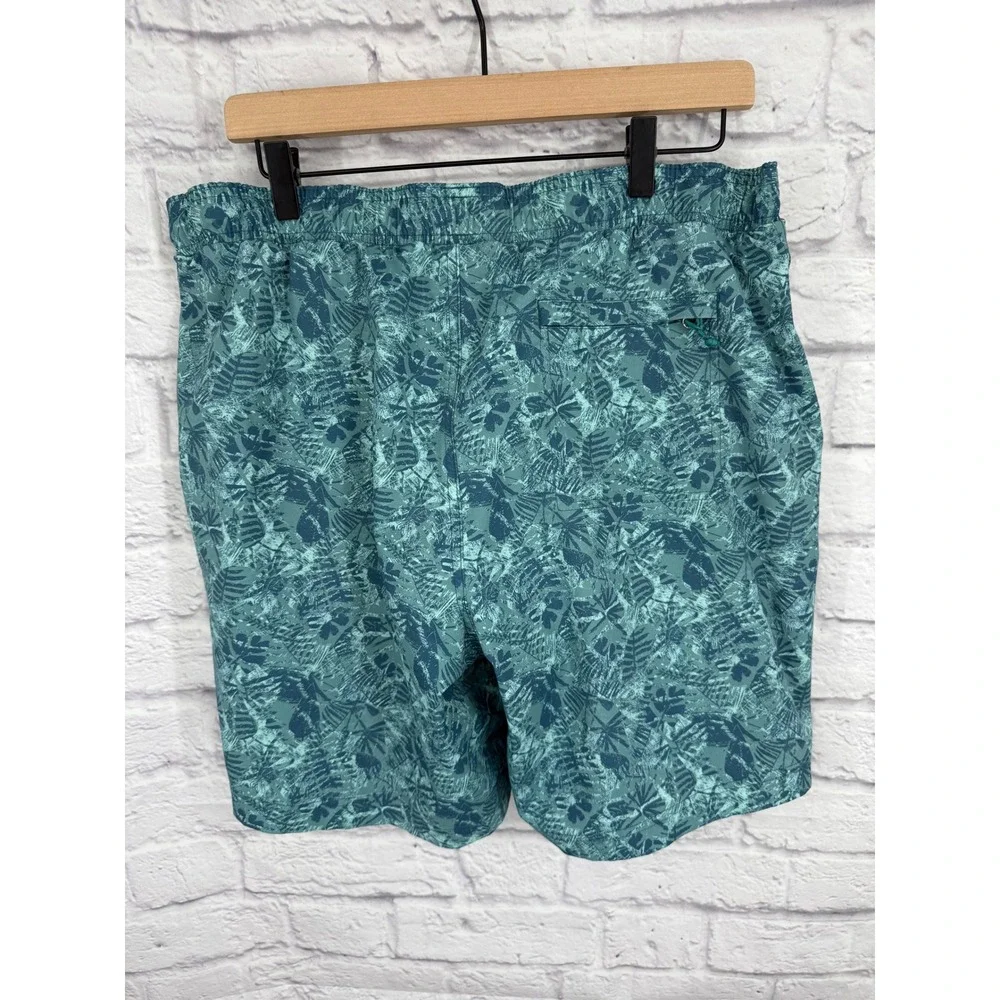 LL Bean Mens Large Teal Tropical Floral Swim Trunks Board Shorts 8 Inseam